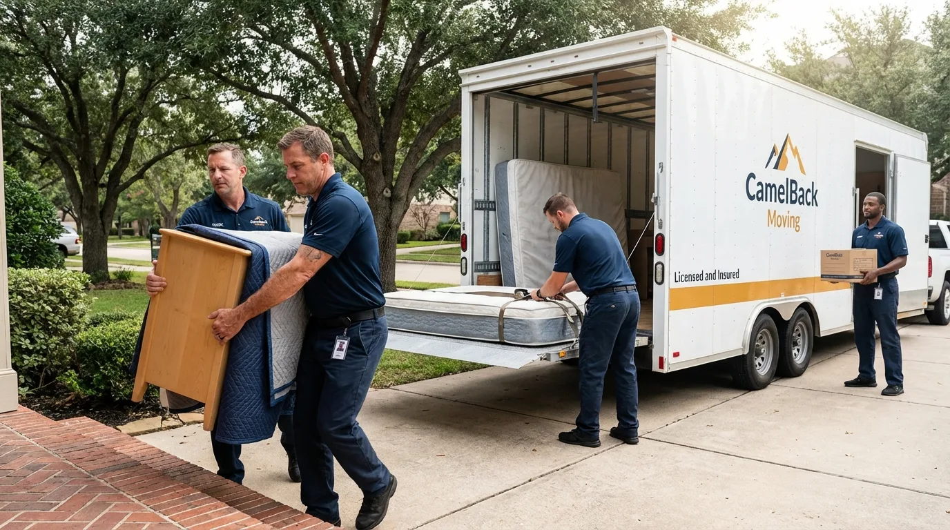 Crew loading residential truck for cross-state move from Flippin, AR